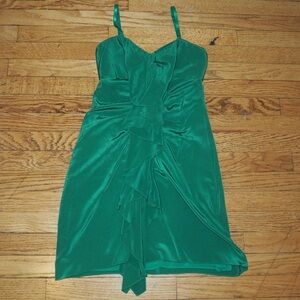 BCBGMaxAzria Emerald Green Ruffle-Front Mini Dress